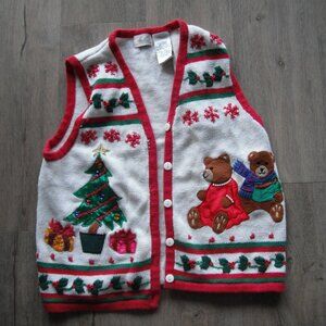 Kathie Lee Collection Vintage Christmas Vest Ladies Small Embroidered